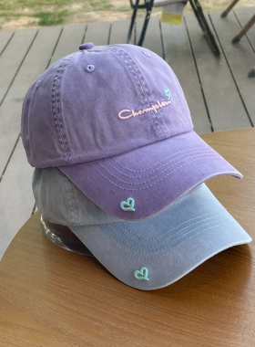 美式大头紫色软顶棒球帽子女宽帽檐大脸显脸小情侣出游鸭舌帽潮帽