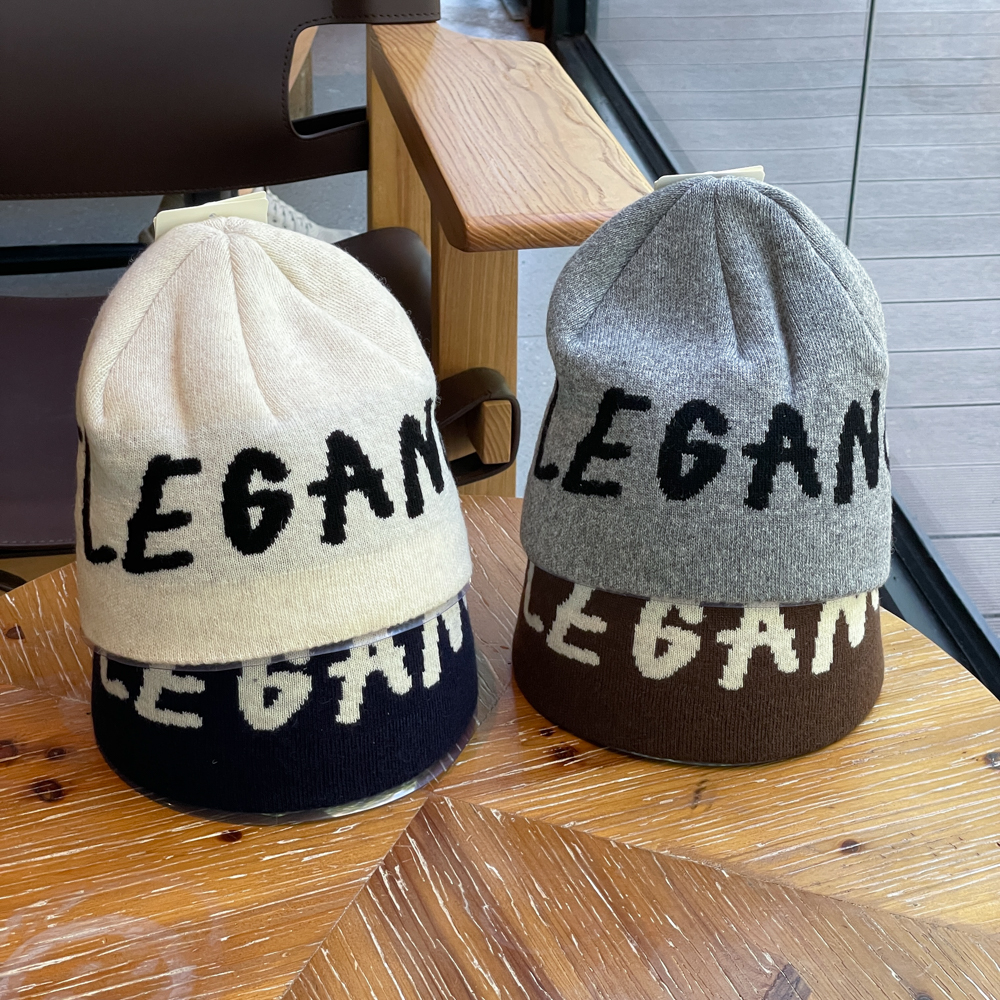 字母提花针织套头冷帽男女