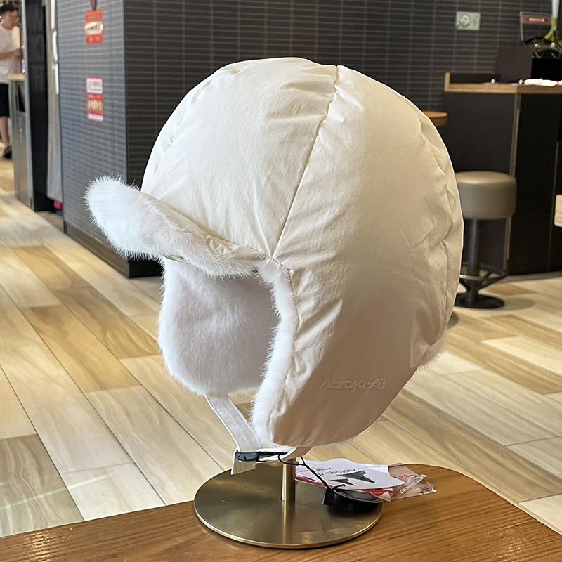 2024秋冬新款羽绒棉雷锋帽男保暖护耳帽女骑车防风寒头盔内胆帽女