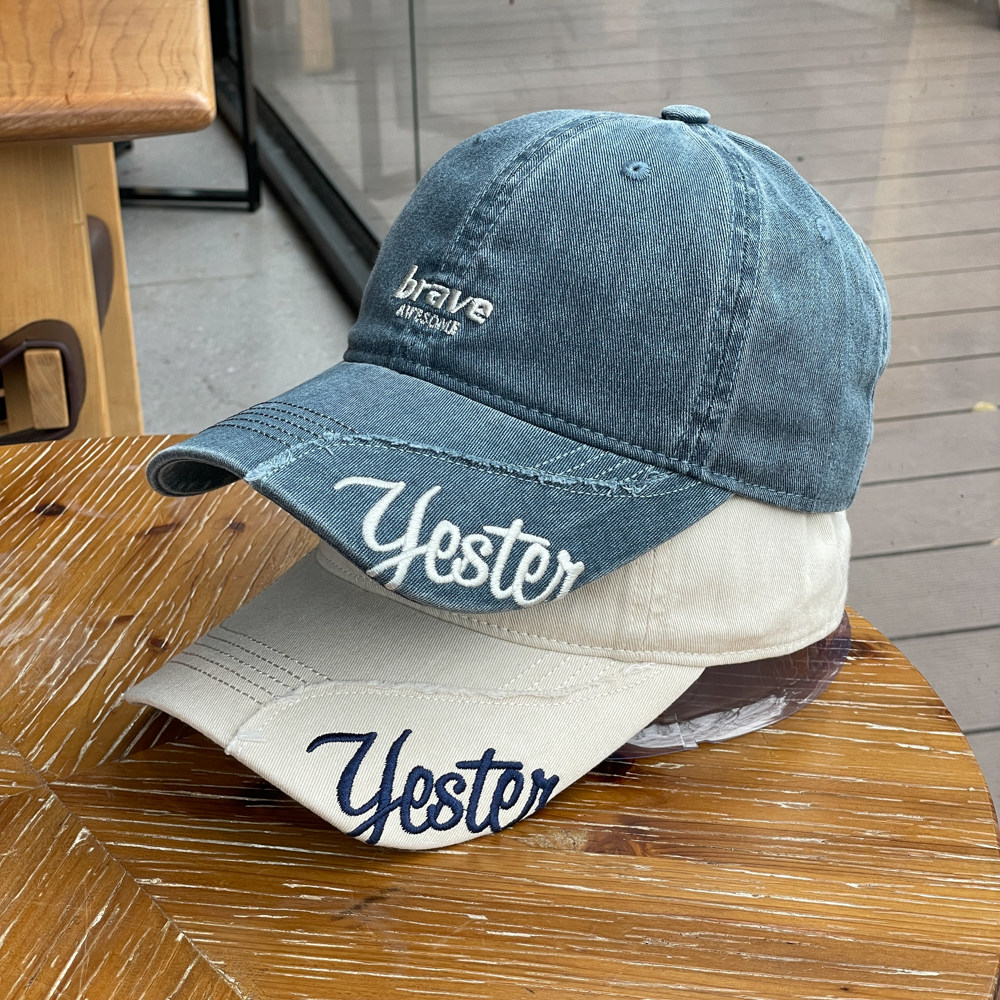 春夏新款森莉做旧个性帽檐刺绣棒球帽子女大头围春游防晒鸭舌帽男