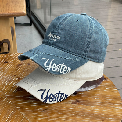 森莉做旧个性帽檐刺绣棒球帽子女