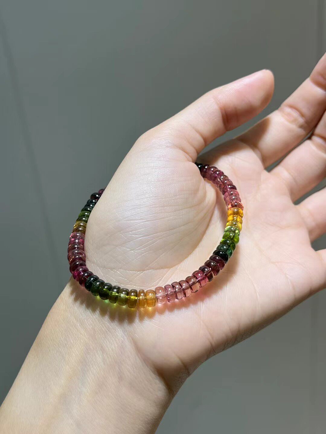 深色系6mm天然巴西碧玺盘珠单圈手链老矿彩虹糖果渐变色手串