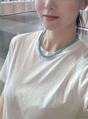 日本珠宝展~美国亚利桑那州绿松石正圆6.0-7.5mm睡美人美松项链