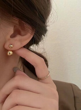 日本制18k金 金属圆球耳钉女后挂式耳环小众设计感高级耳饰