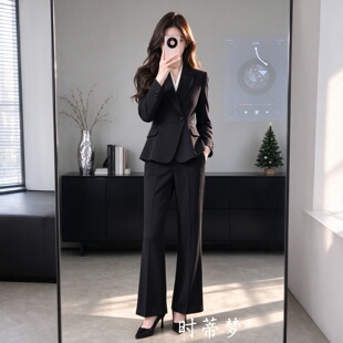 黑色西装套装女夏季设计感大学生面试通勤高级感职业正装西服外套