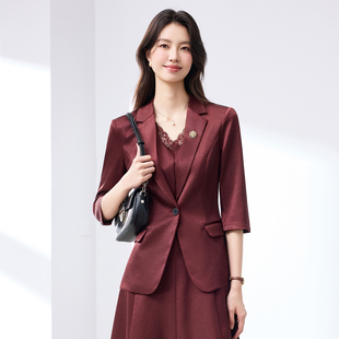 西服外套女七分袖2026春夏新款修身小个子职业正装西装连衣裙套装