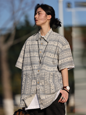 Nobodyknows复古民族风短袖衬衫