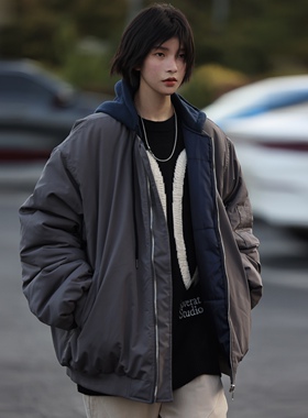 Nobodyknows冬美式连帽宽松街头百搭男女飞行夹克棉服加厚棒球服