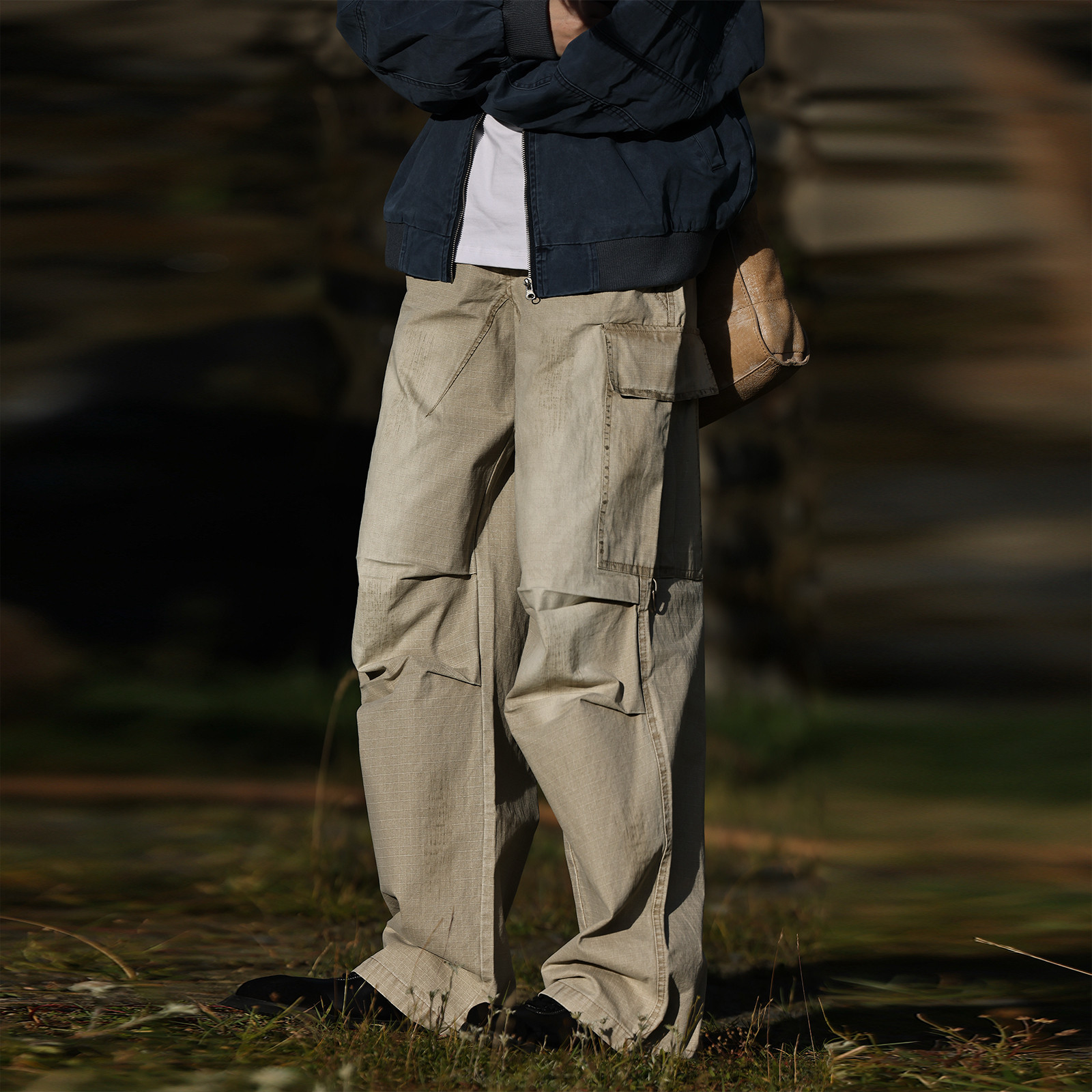 美式复古脏染做旧多口袋工装裤