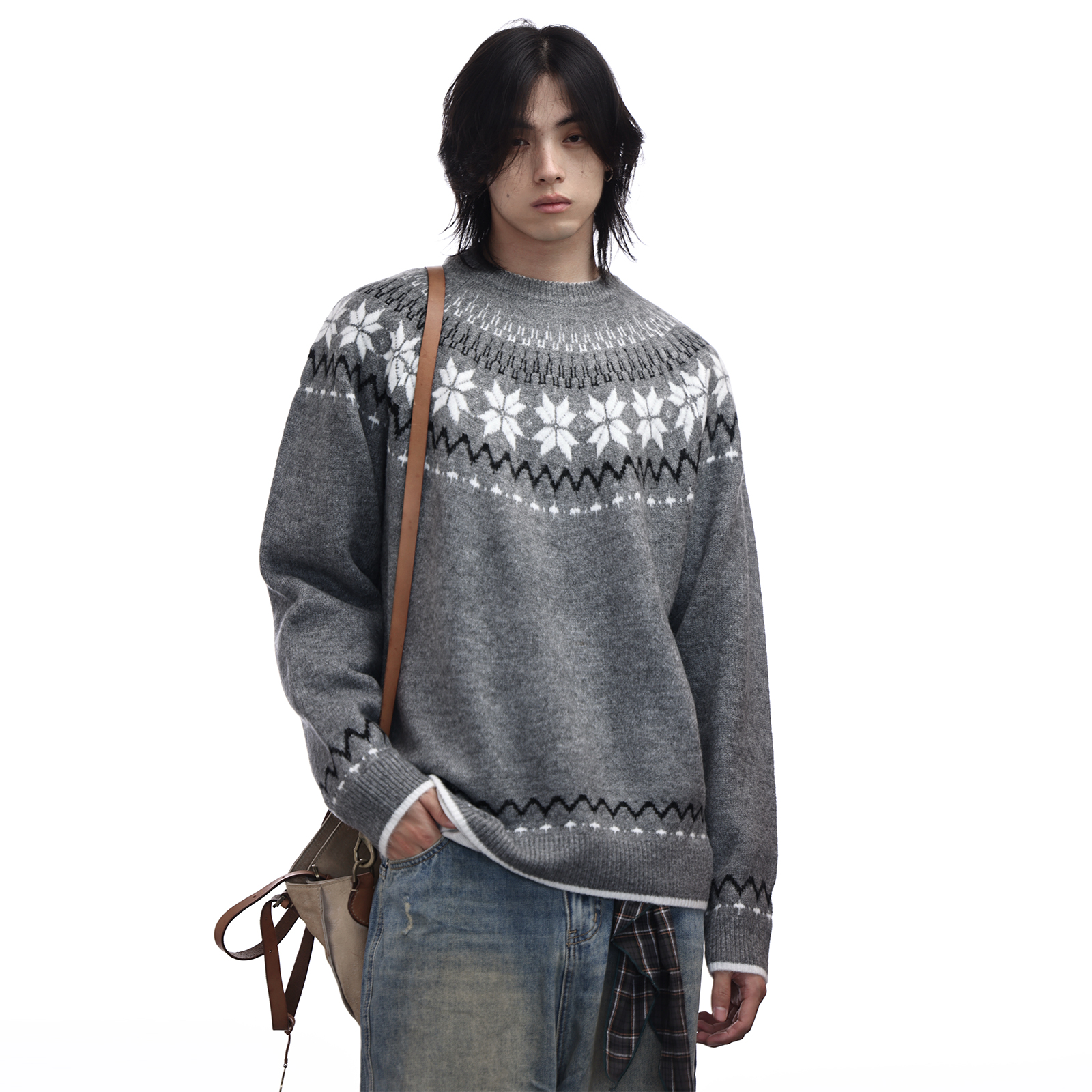 美式复古费尔岛提花针织毛衣