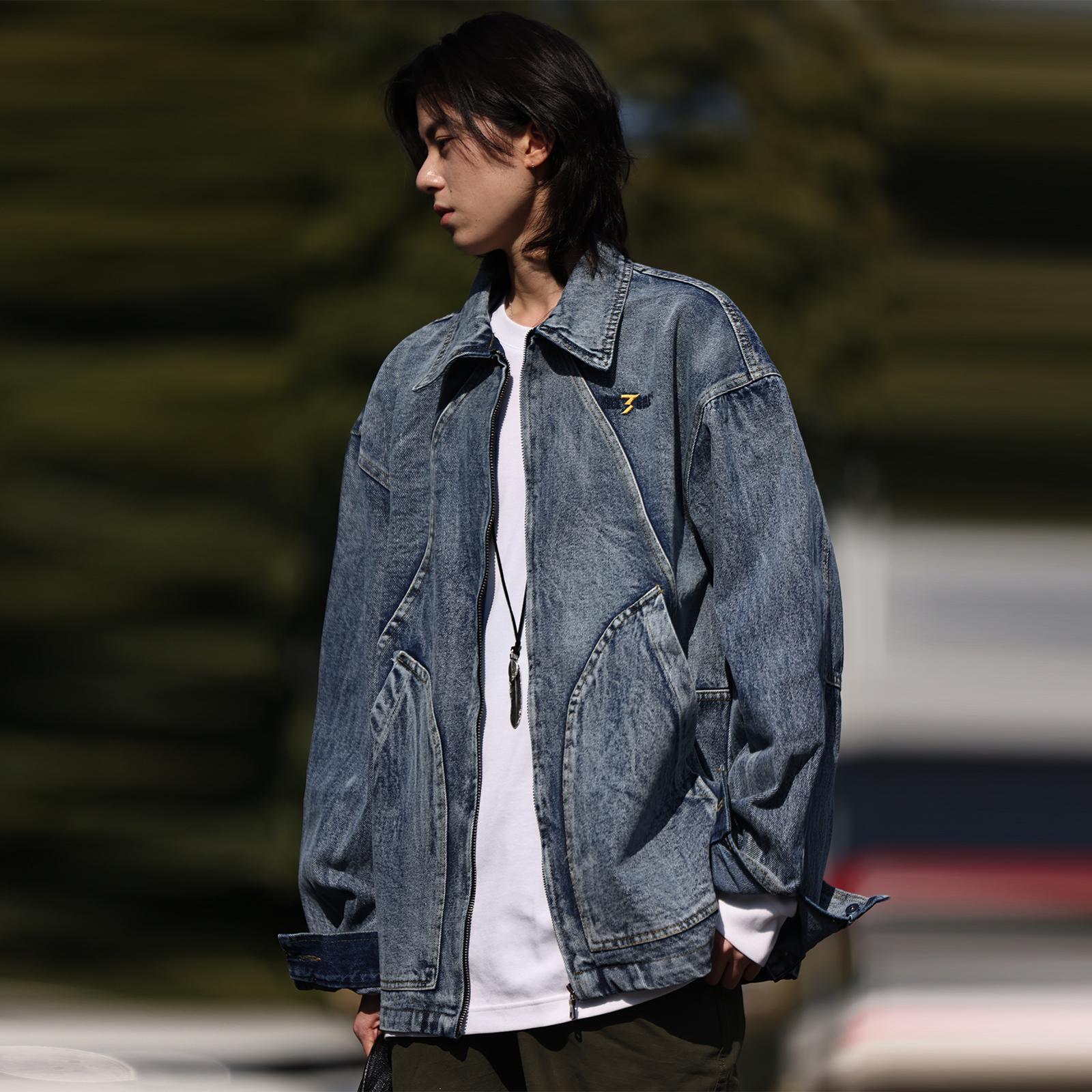 美式复古水洗拉链牛仔外套