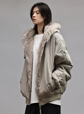 Nobodyknows美式复古座山雕保暖加厚双面穿皮草飞行夹克男女棉服