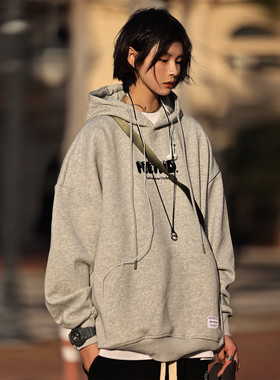 Nobodyknows秋冬美式加绒刺绣连帽卫衣宽松复古百搭男女潮牌上衣