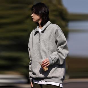 上衣 polo衫 Nobodyknows美式 复古纯色翻领卫衣男宽松休闲百搭长袖