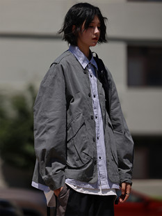 Nobodyknows春秋日系复古简约宽松假两件拼接解构上衣薄款男外套