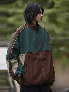 Nobodyknows复古撞色结构拼接休闲训练服冲锋衣教练夹克运动外套