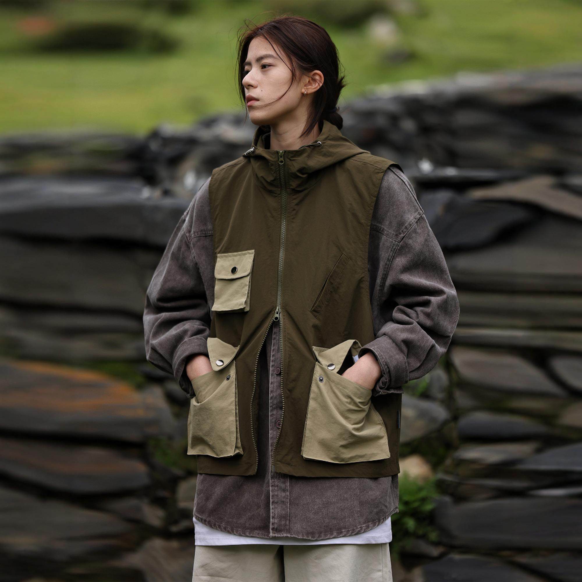 Nobodyknows秋季复古撞色拼接大口袋工装连帽马甲街头户外坎肩男,男装,常规马甲,淘宝优惠券,粉丝福利购,淘宝优惠卷