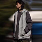 Nobodyknows日系潮重磅宽松连帽卫衣男无袖 背心叠穿开衫 外套马甲