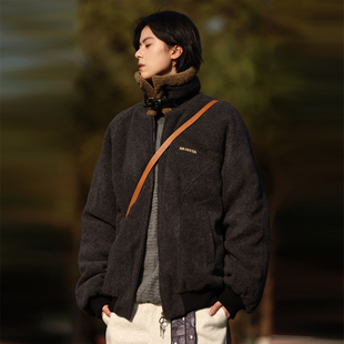 Nobodyknows美式 宽松保暖潮外套 复古毛呢立领羊羔绒棉衣男女冬季