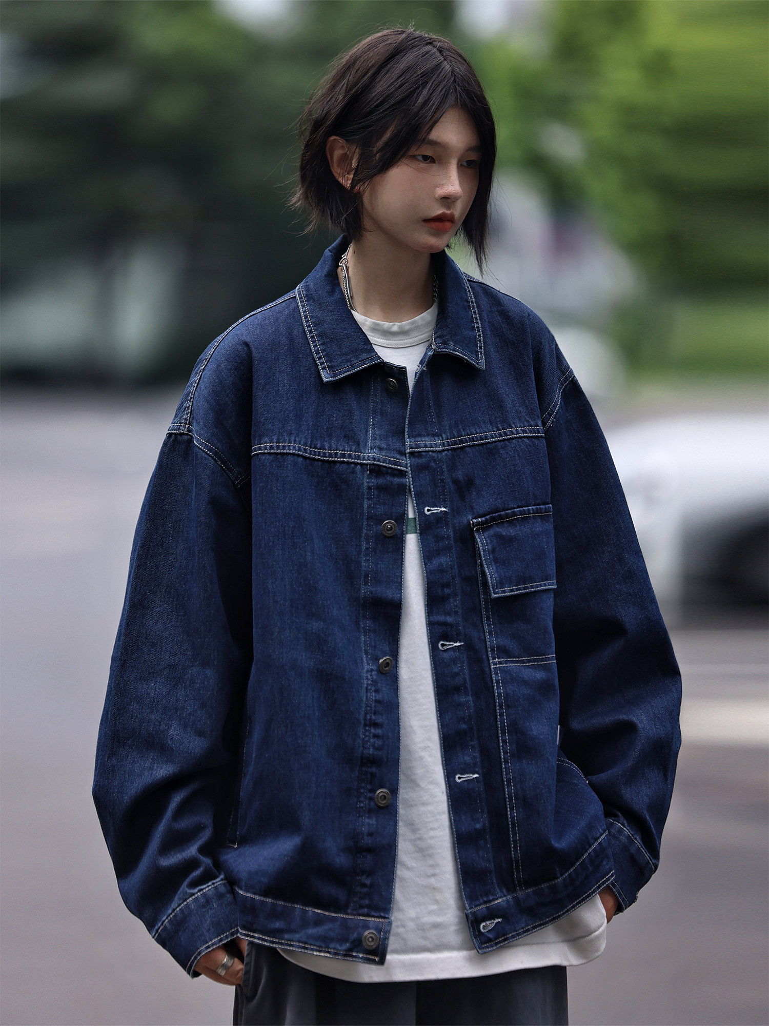 Nobodyknows秋季日系休闲靛蓝复古简约情侣上衣男女牛仔外套夹克