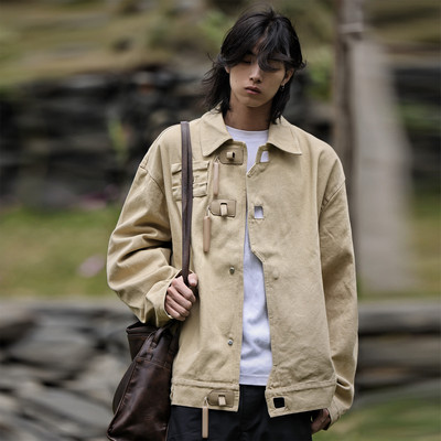 复古牛角扣水洗夹克cleanfit风