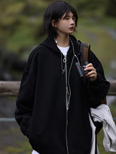 Nobodyknows美式 拉链卫衣宽松潮 短款 cleanfit黑色简约设计感开衫