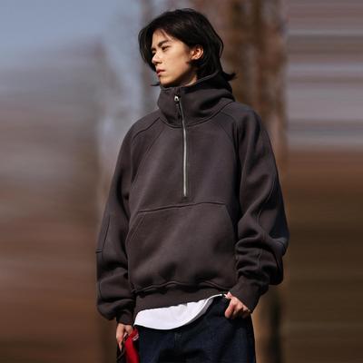 美式复古半拉链连帽卫衣男女外套