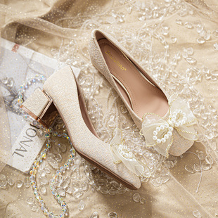 大码女鞋2024新款春款软底不累脚气质粗跟高跟鞋小香风配裙子单鞋