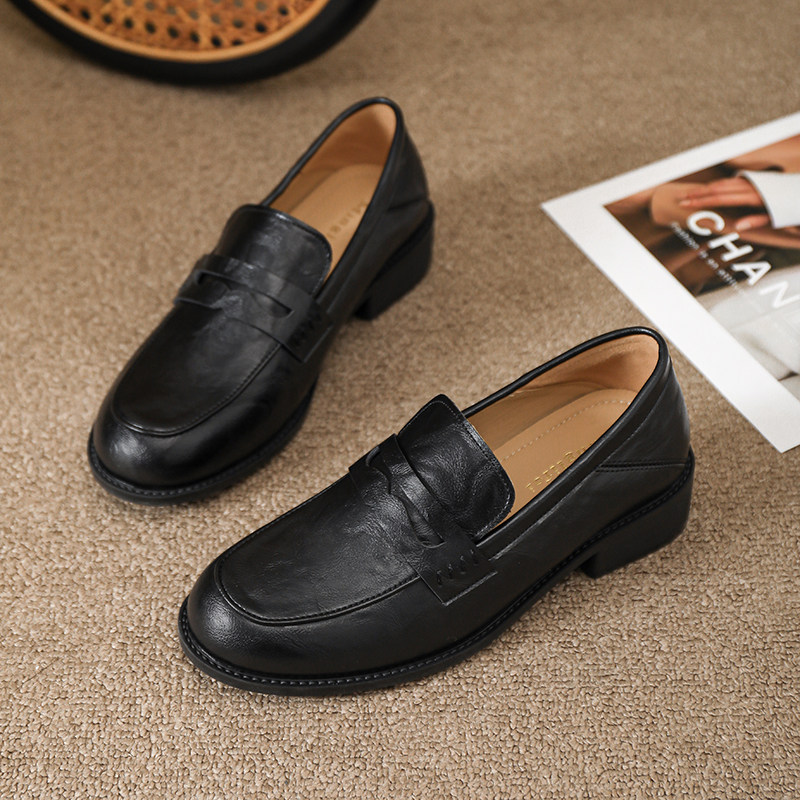 黑色英伦风小皮鞋女2026新款春秋一脚蹬乐福鞋平底大码女鞋41-43,女鞋,乐福鞋（豆豆鞋）,淘宝优惠券,粉丝福利购,淘宝优惠卷