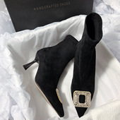 尖头巨好看配裙子短靴女2025新款 34小码 女靴313233高跟鞋 马丁靴子