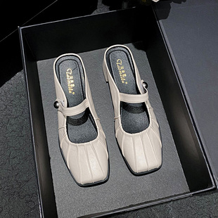 配裙子粗跟半包头拖鞋女夏季外穿一脚蹬懒人鞋凉拖大码女鞋41-43