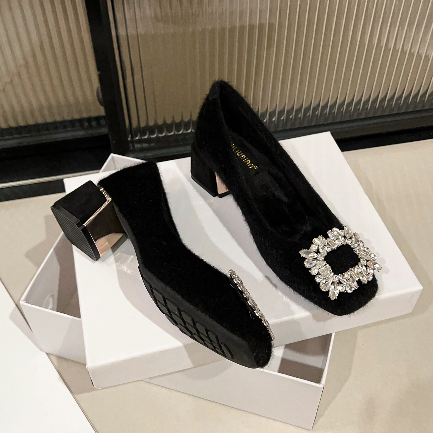 高跟鞋粗跟保暖毛毛鞋女2025新款秋冬加绒外穿棉鞋大码女鞋41-43,女鞋,浅口单鞋,淘宝优惠券,粉丝福利购,淘宝优惠卷