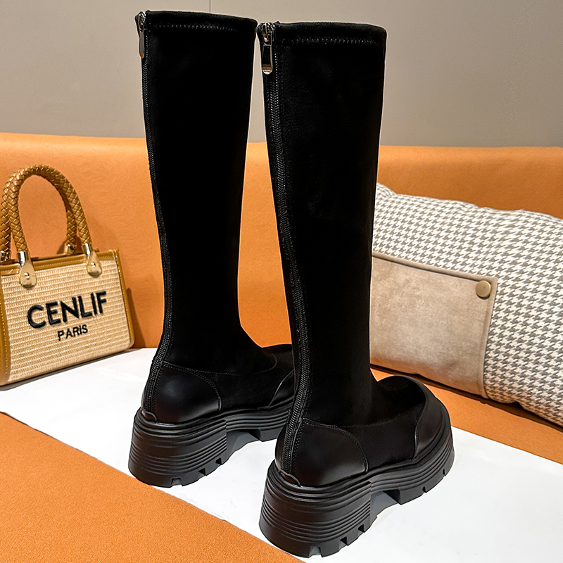 马丁靴超纤橡胶底长靴增高显瘦