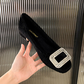 女2025新款 大码 冬季 一脚蹬毛毛鞋 加绒棉鞋 外穿粗跟配裙子单鞋 女鞋