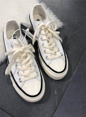 evenstar韩版黑边白色休闲板鞋平底鞋小众帆布鞋男女情侣鞋潮