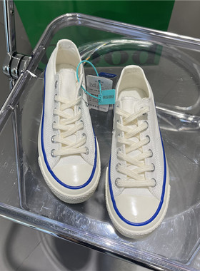 EVENSTAR新色韩版春秋白色蓝边百搭经典低帮帆布鞋男女款休闲板鞋