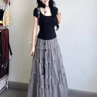 轻熟御姐穿搭高级感独特漂亮上衣两件套装 灰色气质连衣裙子女夏季