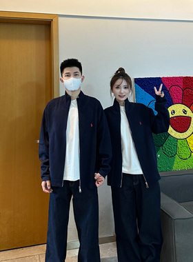 3KU夫妇秋季新款刺绣小马针织毛衣开衫立领外套男女情侣百搭潮牌