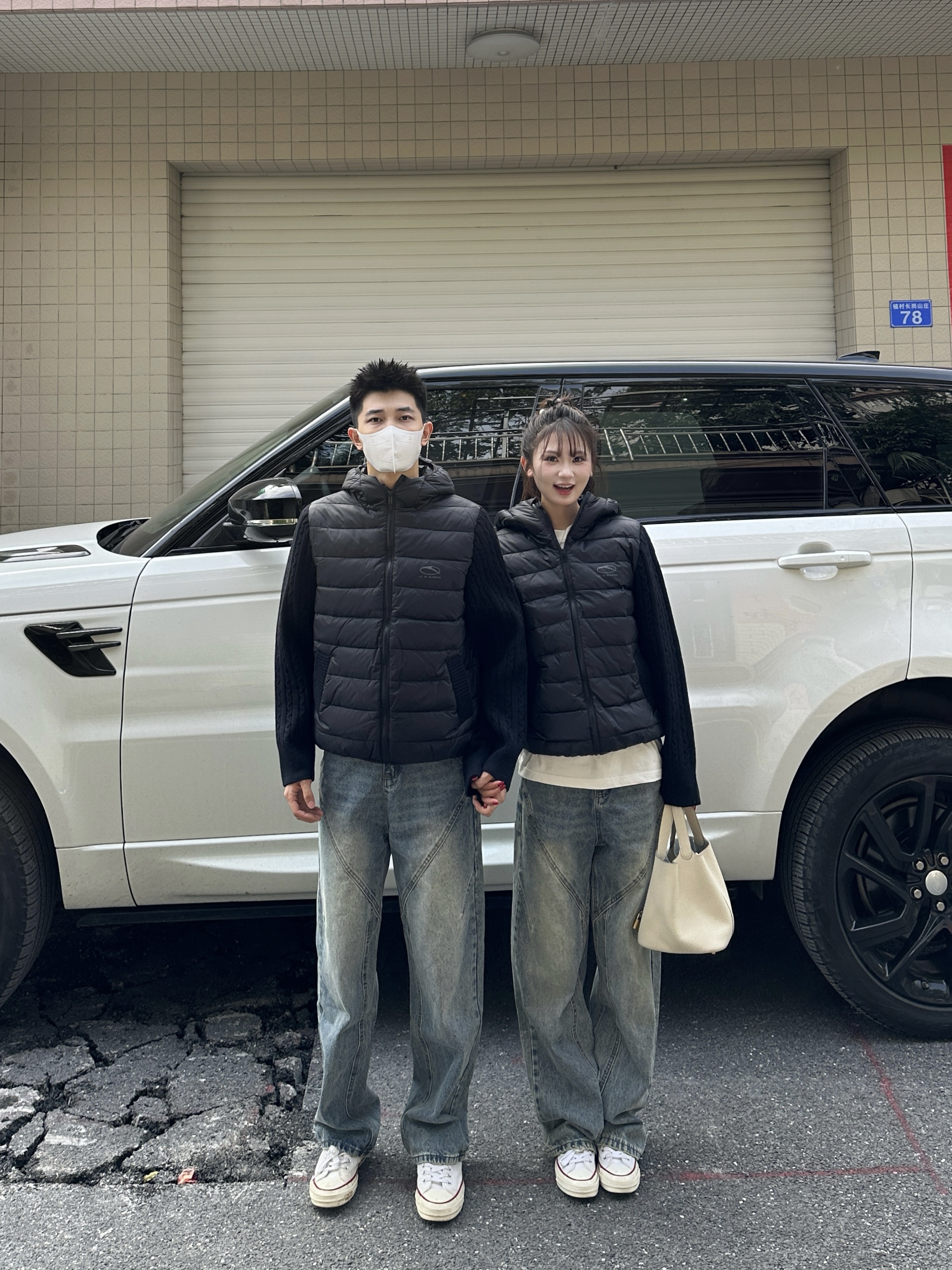 3KU夫妇冬季新款连帽拼接针织袖白鸭绒羽绒服外套男女情侣保暖潮