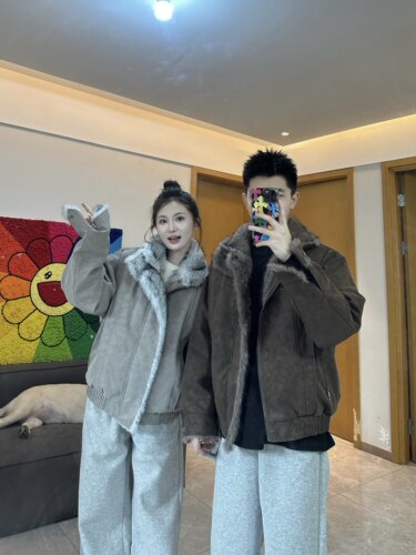 冬季加厚保暖皮毛一体潮流棉服