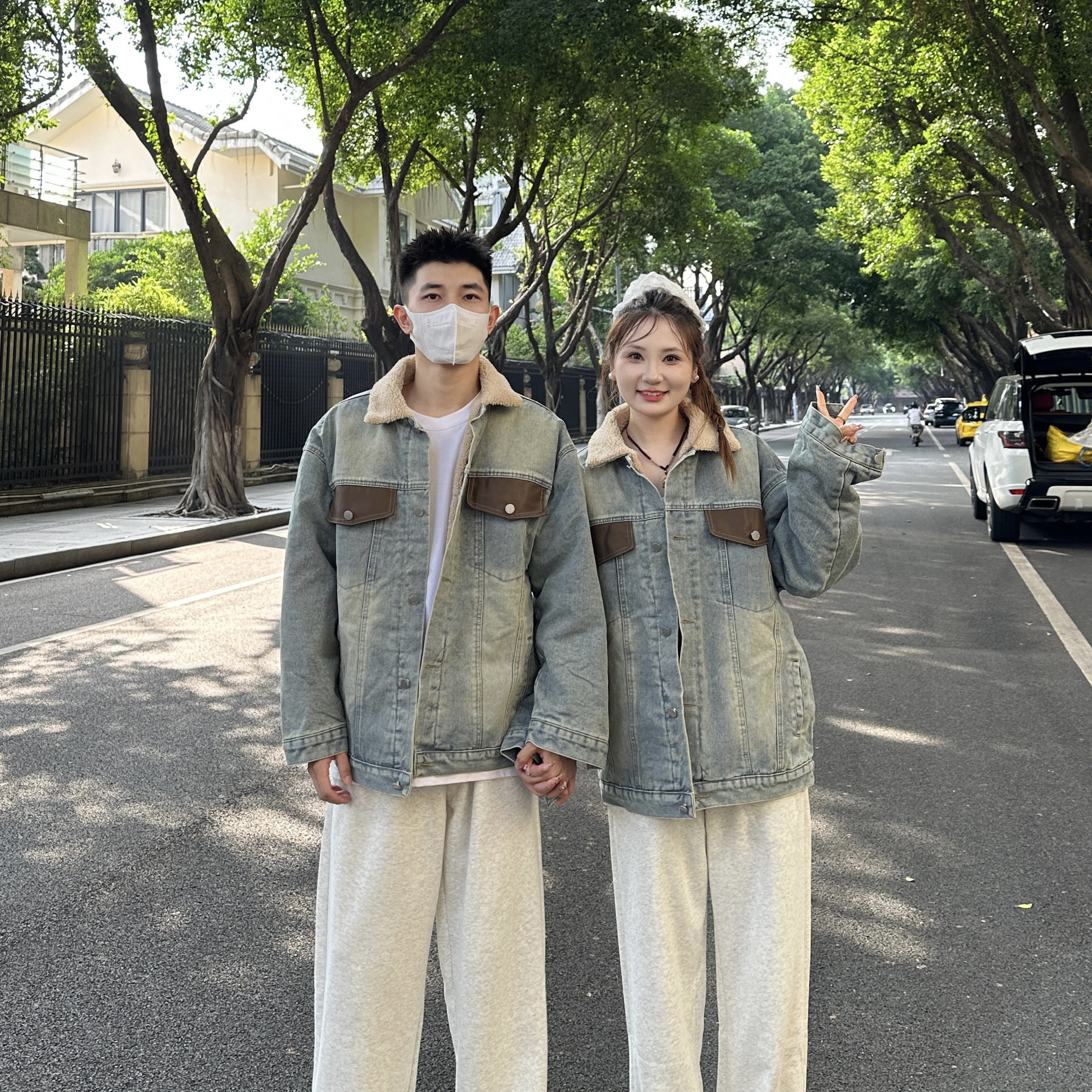 3KU夫妇冬季加绒加厚牛仔外套夹克棉衣男女情侣潮流百搭时尚宽松