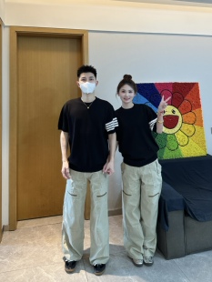 3KU夫妇夏季新款百搭圆领短袖T恤透气拼接男女同款百搭潮牌半袖