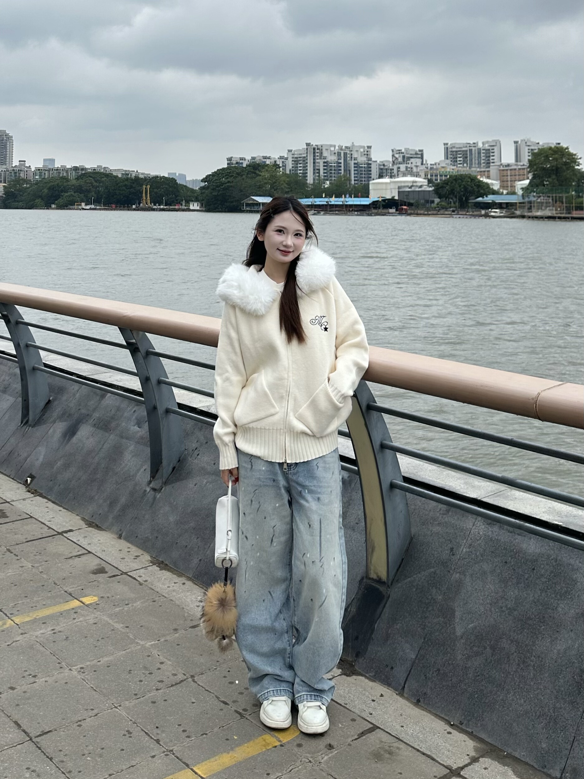 3KU夫妇秋冬毛领连帽针织毛衣开衫外套女宽松休闲毛衣百搭上衣潮