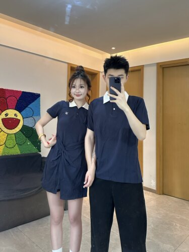 3KU夫妇夏季新款百搭polo衫短袖T恤一衣一裙情侣装女长裙连衣裙