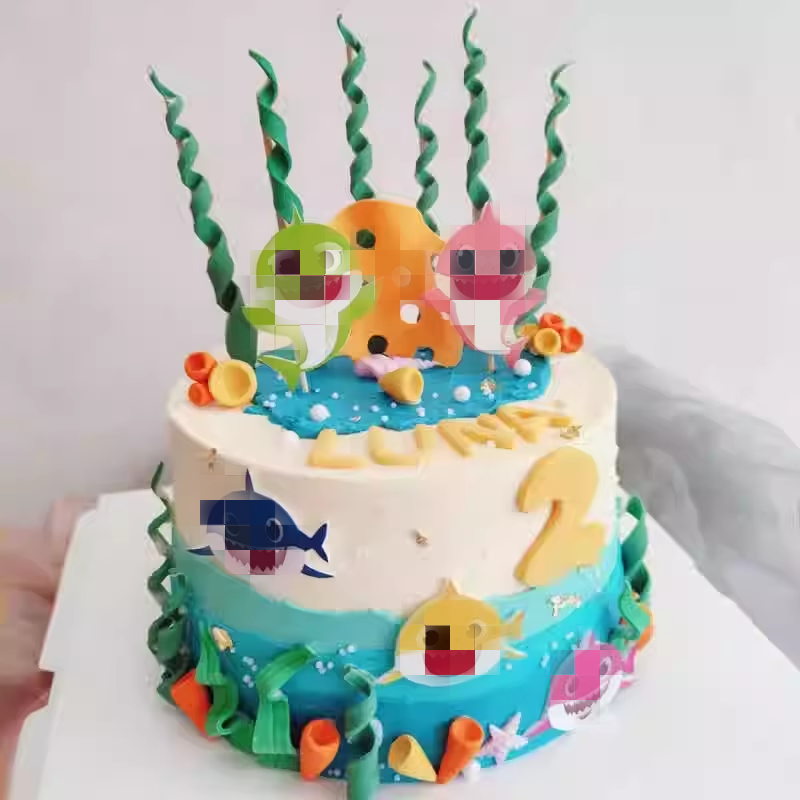 卡通小鲨鱼蛋糕装饰插牌套装 海洋主题儿童生日烘焙装扮插件插卡