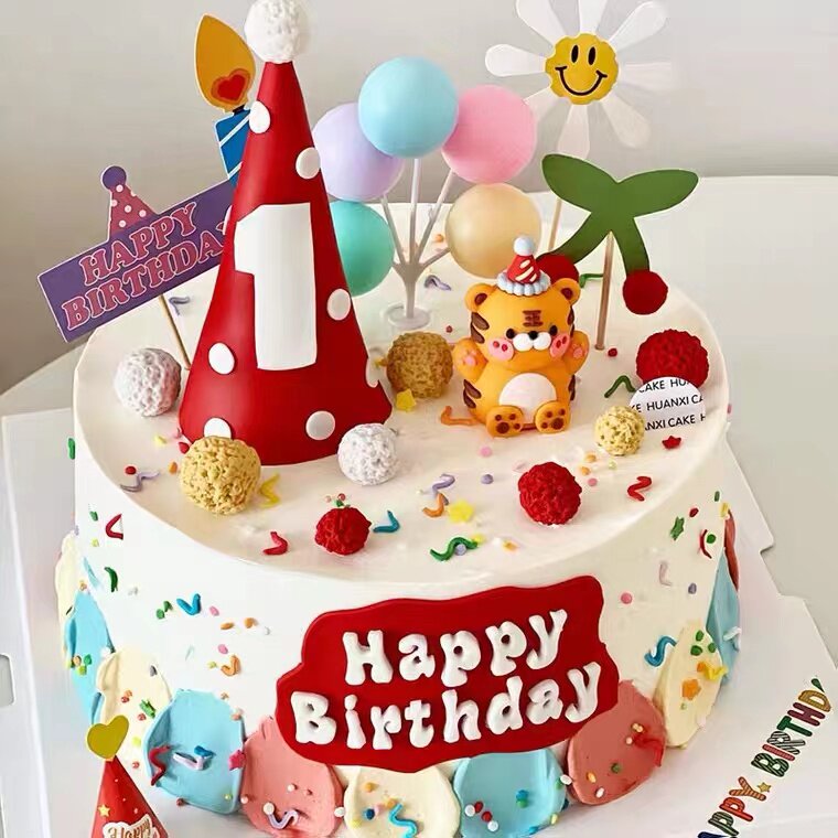 虎宝宝生日蛋糕装饰摆件小老虎一周岁一岁啦抓周甜品台插件插牌