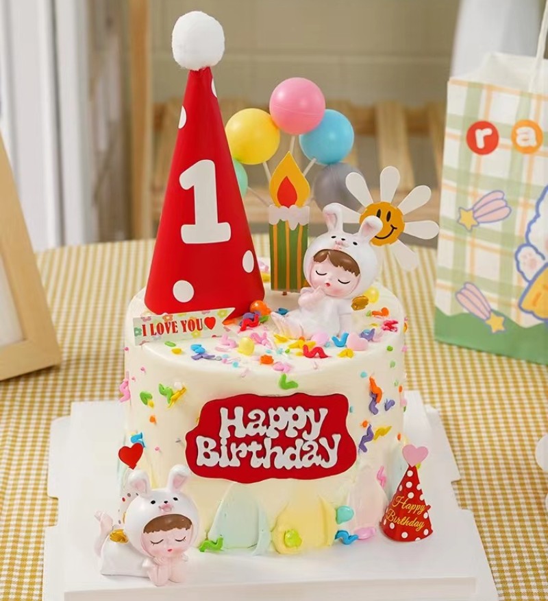 兔宝宝满月百天蛋糕装饰摆件可爱小兔子男孩女孩周岁生日甜品插件