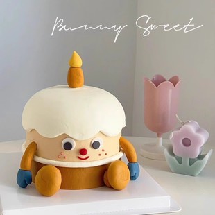 ins风小红书同款烘焙蛋糕装饰摆件软陶生日蜡烛jellycat小脚插件