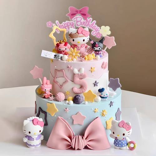 泳圈KT变装女孩蛋糕装饰摆件KT猫库洛米美乐蒂烘焙插件五角星花朵