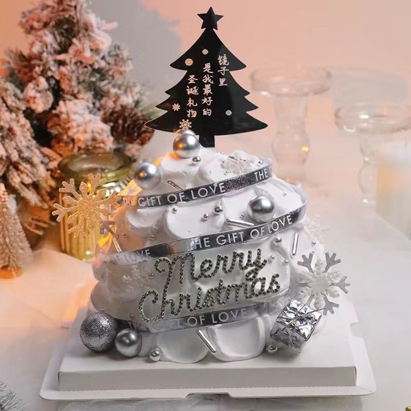 圣诞节蛋糕装饰插件雪花镜子圣诞树仙女节日蛋糕银色丝带装扮配件,节庆用品/礼品,节日装扮用品,淘宝优惠券,粉丝福利购,淘宝优惠卷